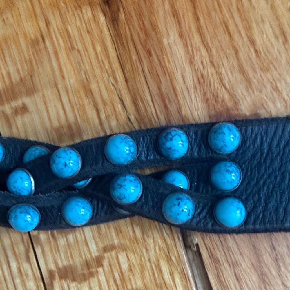 Black and Turquoise Colored Stone Studded Women's Belt Strap